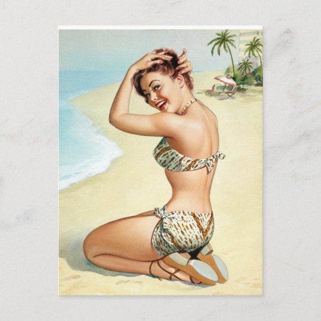 Tropical Beach Pin Up Postcard (Front)