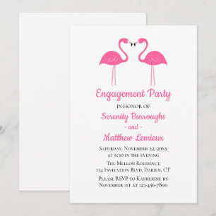 Tropical Beach Pink Flamingos Wedding Engagement Invitation