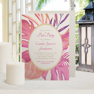Tropical Beach Pink Pool Party Invitation