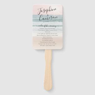 Tropical Beach Pink Sunset Wedding Program Fan