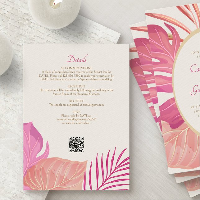 Tropical Beach Pink Wedding Details Enclosure Card (Creator Uploaded)