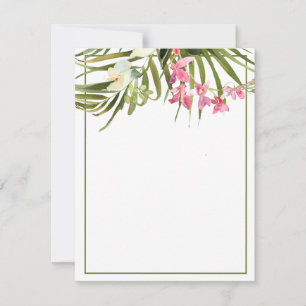 Tropical Beach Pink & White Floral Orchids Blank Card