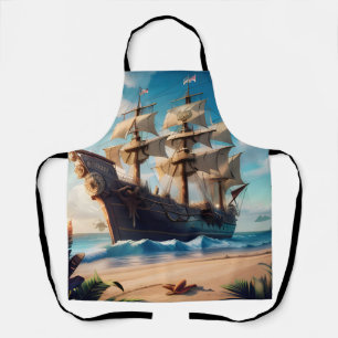 Tropical Beach Pirate Ship Apron