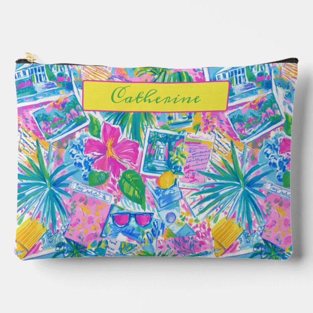 Tropical Beach Postcards Personalised Accessory Pouch (Front)