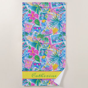 Tropical Beach Postcards Personalised Towel