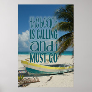 Tropical Beach Poster Palm Tree Boats Travel