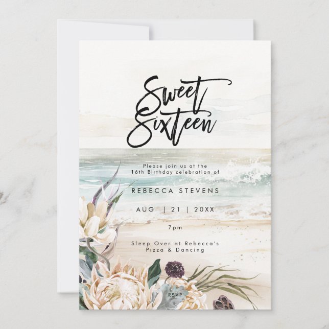 tropical beach protea sweet 16 invitation (Front)