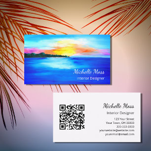 Tropical Beach QR code Abstract Interior Design Business Card