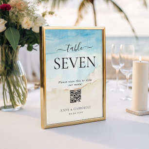 Tropical Beach QR Code Wedding Menu Table Number