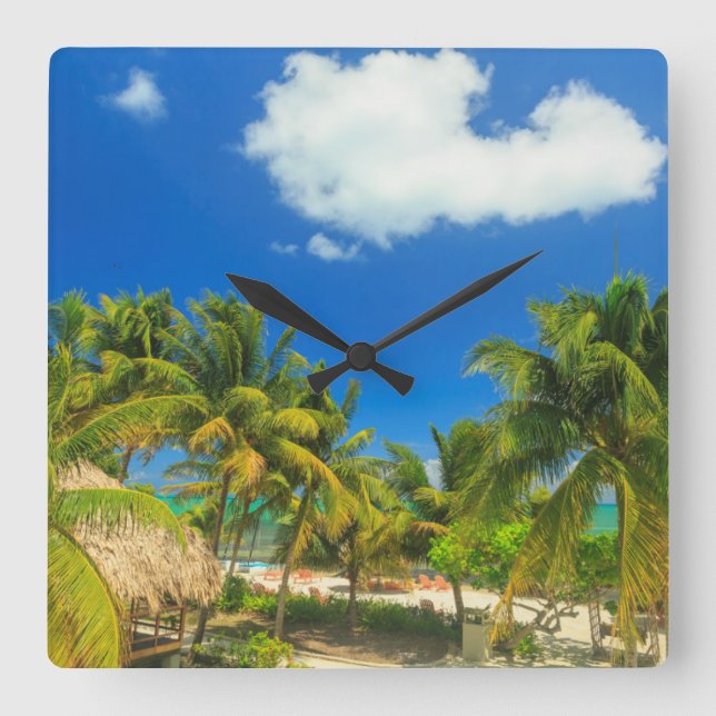 Tropical beach resort, Belise Square Wall Clock (Front)