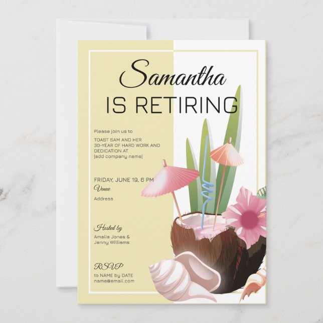 Tropical Beach Retirement Farewell Cocktail Party Invitation (Front)