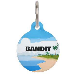 Tropical Beach Round Pet Tag