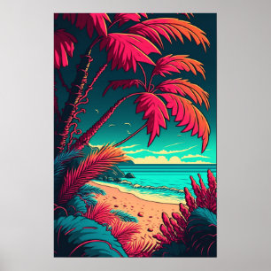 Tropical Beach Rustic Elegant Red Green Orange Poster