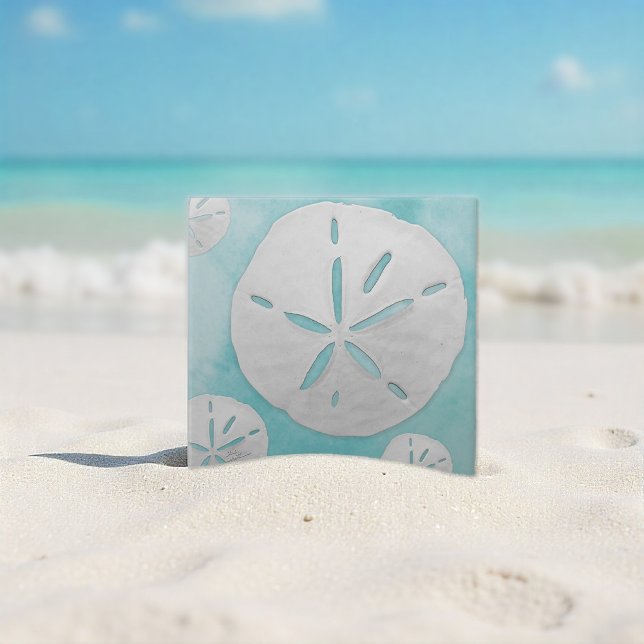 Tropical Beach Sand Dollar Turquoise Watercolor Tile (Creator Uploaded)