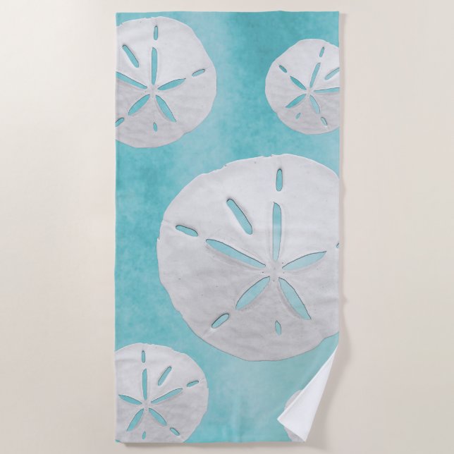 Tropical Beach Sand Dollar Turquoise Watercolor  Towel (Front)