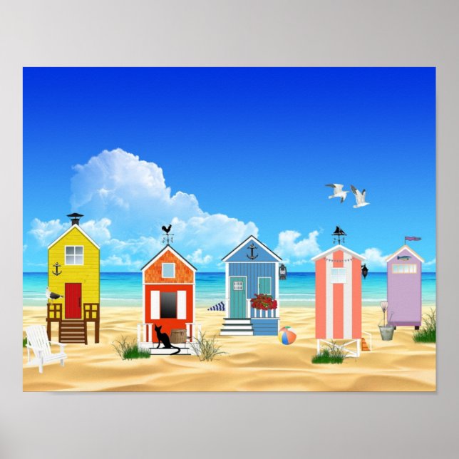 Tropical Beach Sand Huts Poster (Front)