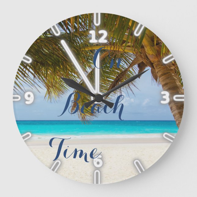 Tropical Beach,Sand Ocean Sky Palm Large Clock (Front)