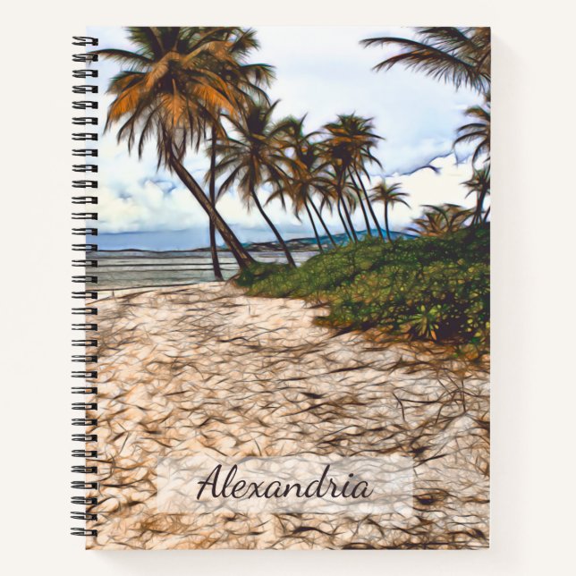 Tropical Beach Sand Palm Trees Personalise Notebook (Front)