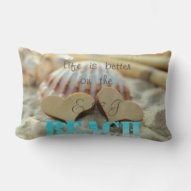 Tropical Beach,Sand,Seashell,Hearts Lumbar Cushion (Front)