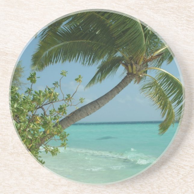 Tropical Beach Sand Sun Water Ocean Waves Surf Art Coaster (Front)