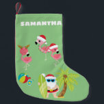 Tropical Beach Santa and Flamingos  Small Christmas Stocking<br><div class="desc">This design may be personalised in the area provided by changing the photo and/or text. Or it can be customised by clicking Personalise this Template and then choosing the click to customise further option and delete or change the colour of the background, add text, change the text colour or style,...</div>