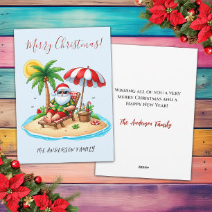 Tropical Beach & Santa Christmas Holiday Card