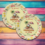 Tropical Beach & Santa Christmas in July Party Paper Plate<br><div class="desc">A funny Christmas in July design with a tropical beach and Santa! You can personalise this with your name.</div>