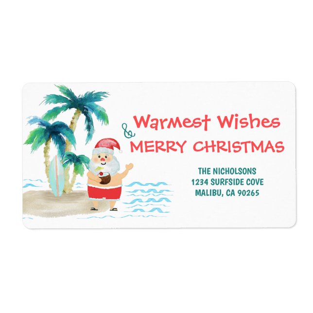 Tropical Beach Santa Christmas Return Address (Front)