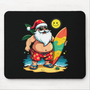 Tropical Beach Santa Claus Surfing Mouse Pad