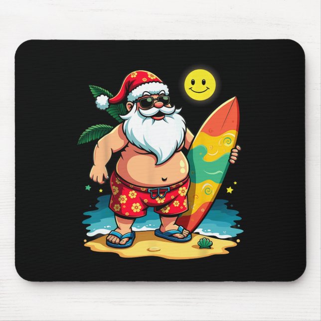 Tropical Beach Santa Claus Surfing  Mouse Pad (Front)