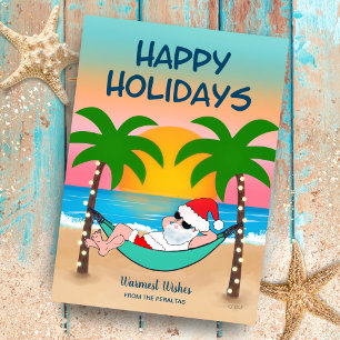 Tropical Beach Santa Hammock Christmas Holiday Card