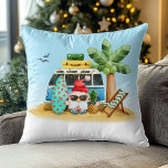 Tropical Beach Santa Palm Tree Christmas Cushion<br><div class="desc">This design may be personalised by choosing the Edit Design option. You may also transfer onto other items. Contact me at colorflowcreations@gmail.com or use the chat option at the top of the page if you wish to have this design on another product or need assistance with this design. See more...</div>