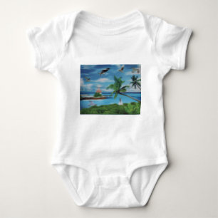 Tropical Beach Scene Art Print Baby Bodysuit