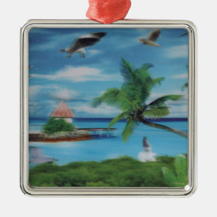 Tropical Beach Scene Art Print Metal Tree Decoration
