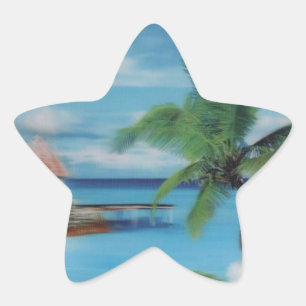 Tropical Beach Scene Art Print Star Sticker