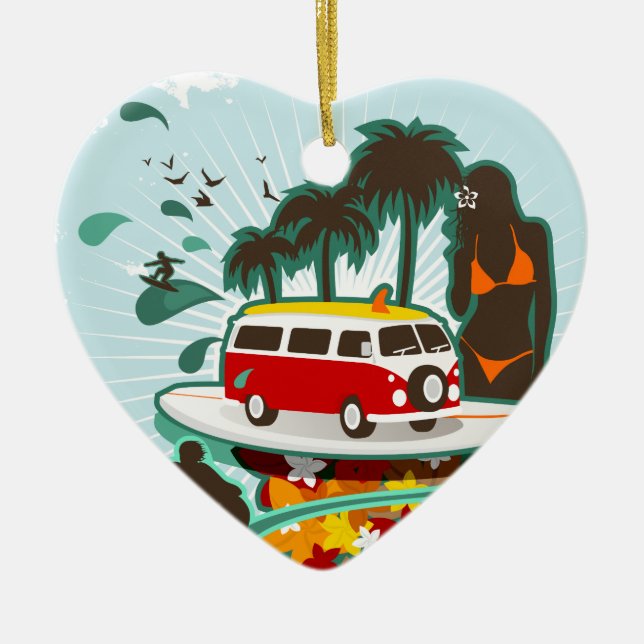 Tropical Beach Scene Ceramic Tree Decoration (Front)
