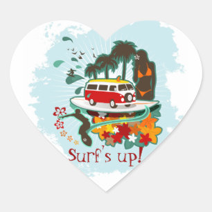 Tropical Beach Scene Heart Sticker