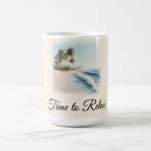 Tropical Beach Scene in a Watercolor Style Coffee Mug