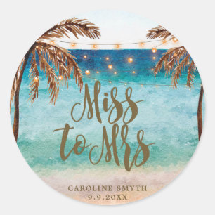 tropical beach scene miss to mrs favours sticker