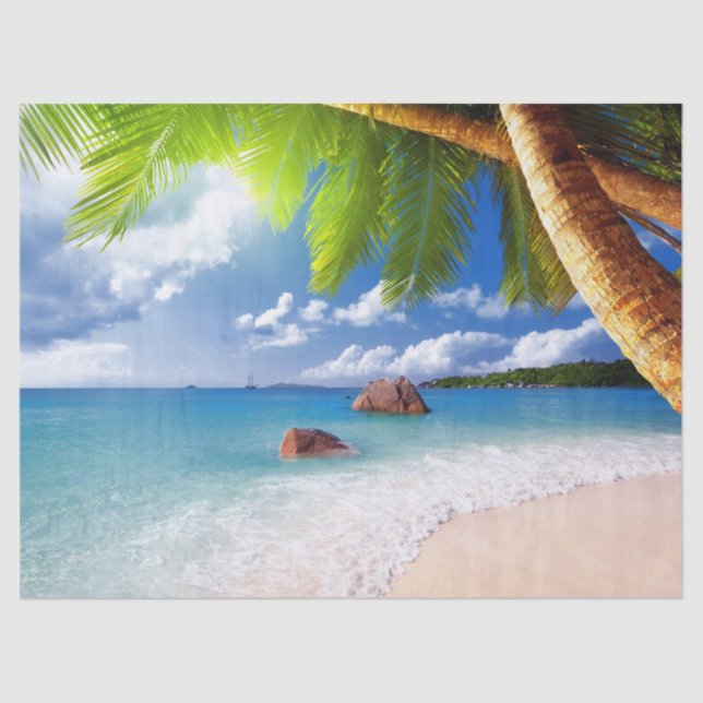Tropical Beach Scene Palm Trees Decoupage Tissue Paper (Front)