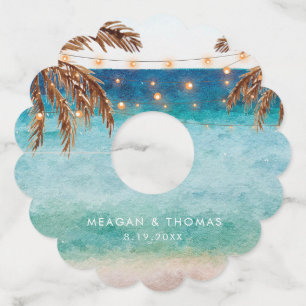 tropical beach scene palm trees wine glass tag