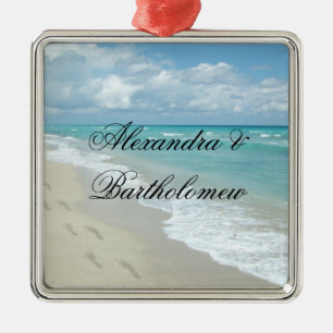 Tropical Beach Scene Personalised Keepsake Metal Tree Decoration