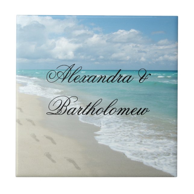 Tropical Beach Scene Personalised Keepsake Tile (Front)