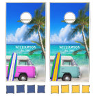 Tropical Beach Scene Pink and Blue Bus & Surfboard