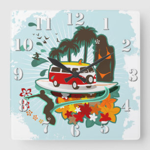 Tropical Beach Scene Square Wall Clock