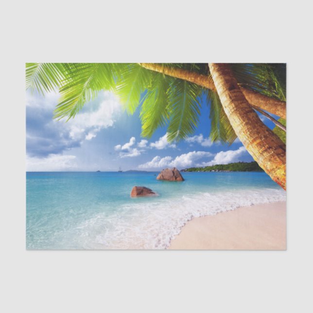 Tropical Beach Scene with Palm Trees Tissue Paper (Front)