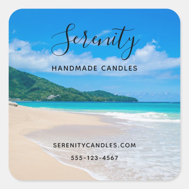 Tropical Beach Scenic Photo Business Square Sticker (Front)