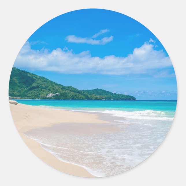 Tropical Beach Scenic Photo  Classic Round Sticker (Front)