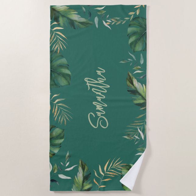 Tropical Beach Script Botanical Custom Towel (Front)
