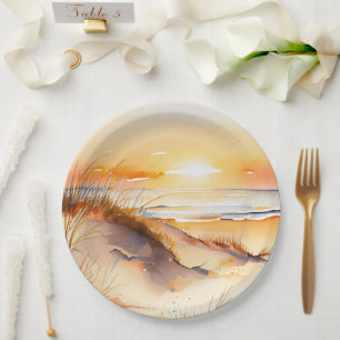 Tropical Beach Sea Sand Ocean Coast Sunset Paper Plate